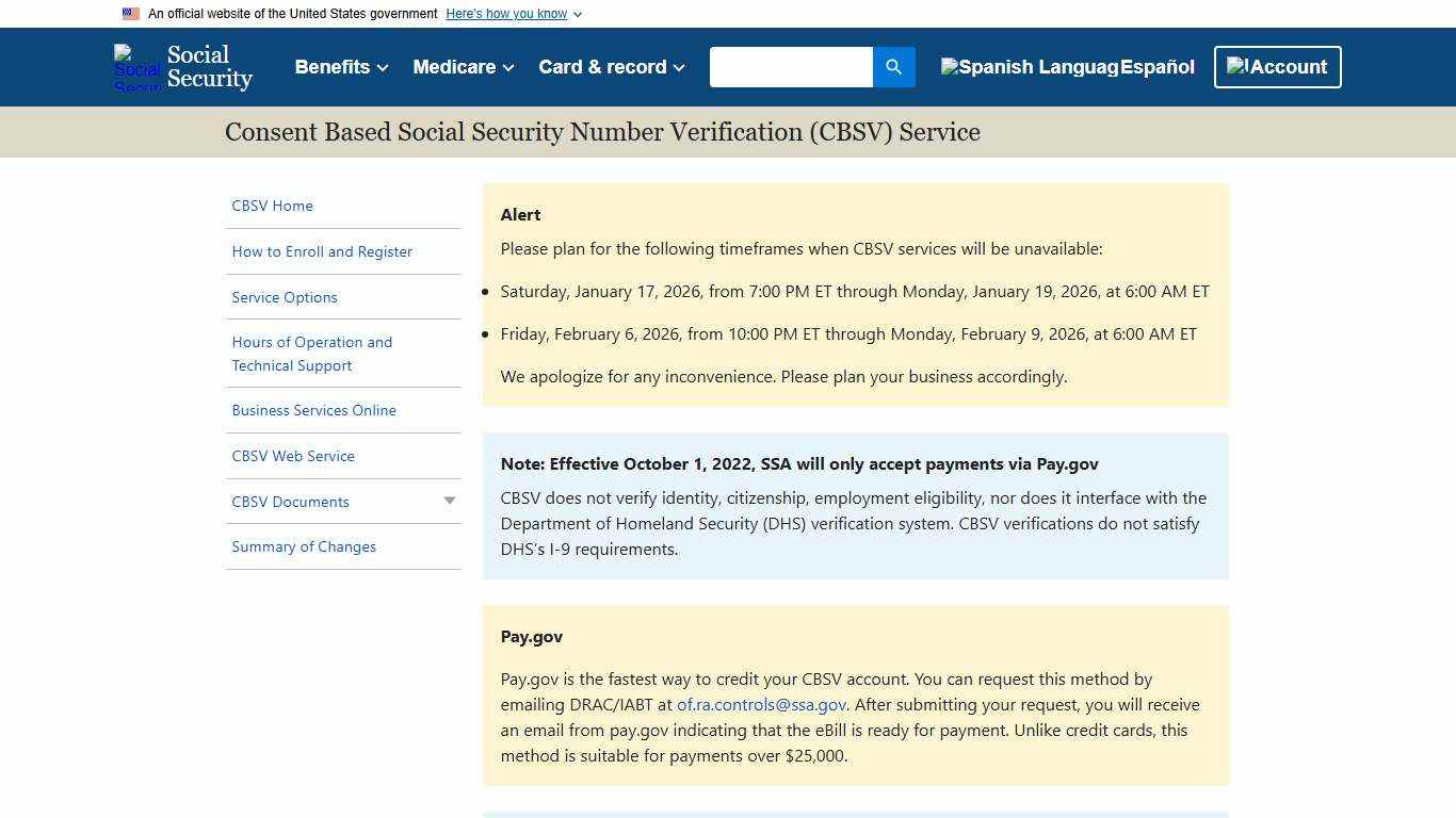 Consent Based Social Security Number Verification (CBSV) Service